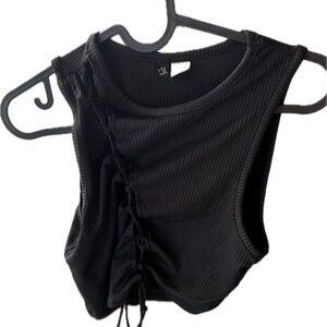 Divided Black Ribbed Knit Top